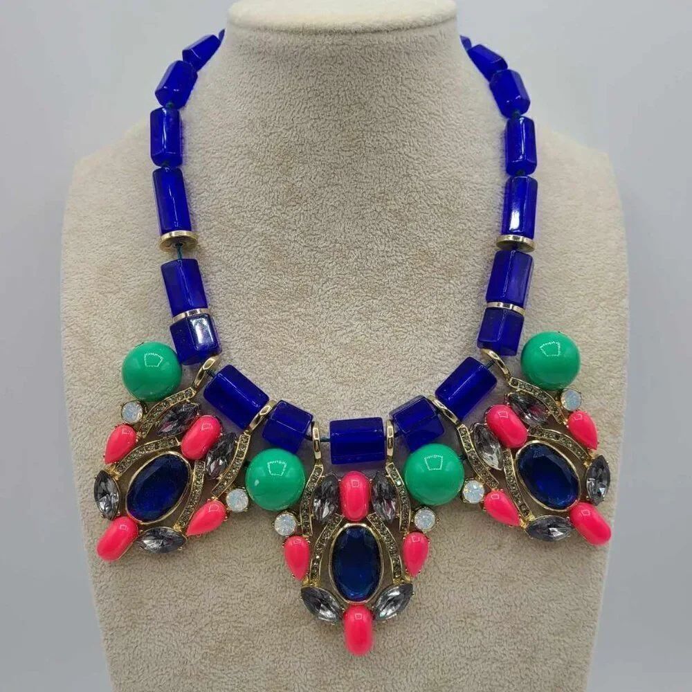 J Crew Chunky Multicolor Lucite or Resin Crystal Necklace NEW! NWOT!